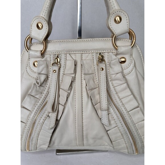 Rare Y2K Isabella Fiore  Leather Handbag Satchel Cream Ruffle Detail Gorgeous - Picture 4 of 14